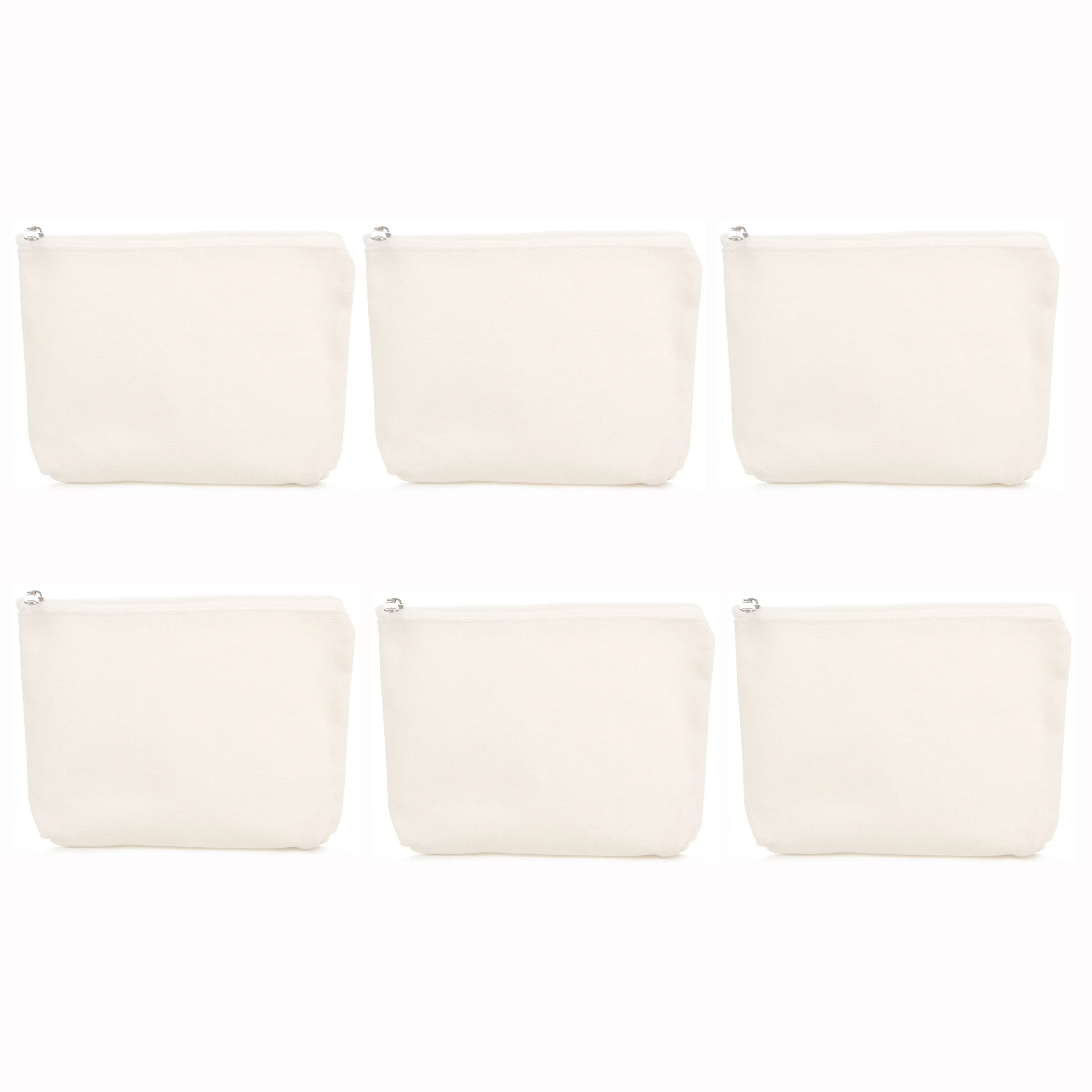 6Pcs DIY Cotton Pure Zipper Case Canvas Travel Cosmetic Bag Washable Pouch