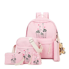 6Pcs/Sets Cartoon School Backpack Canvas Bag Teenage Students Large Schoolbag