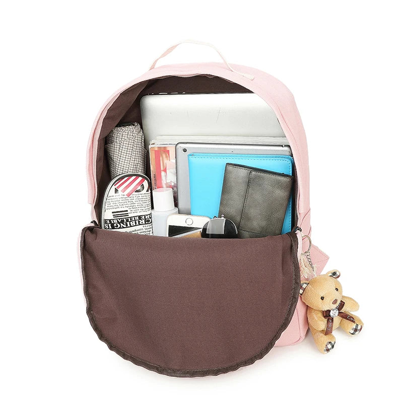 6Pcs/Sets Cartoon School Backpack Canvas Bag Teenage Students Large Schoolbag
