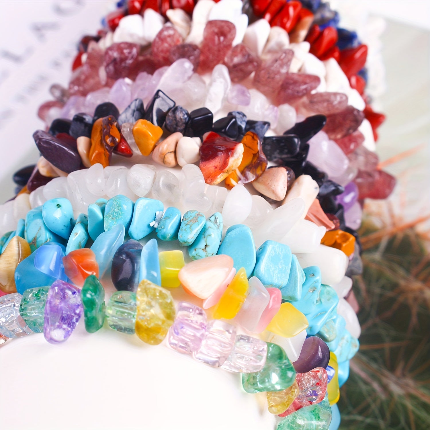 Natural Stone Crushed Stone Chain Bracelet Colorful Elastic Teen Bracelet