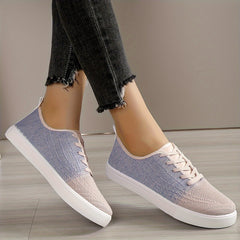 Women's Two Tone Lace-up Walking Shoes Breathable Knit Flats