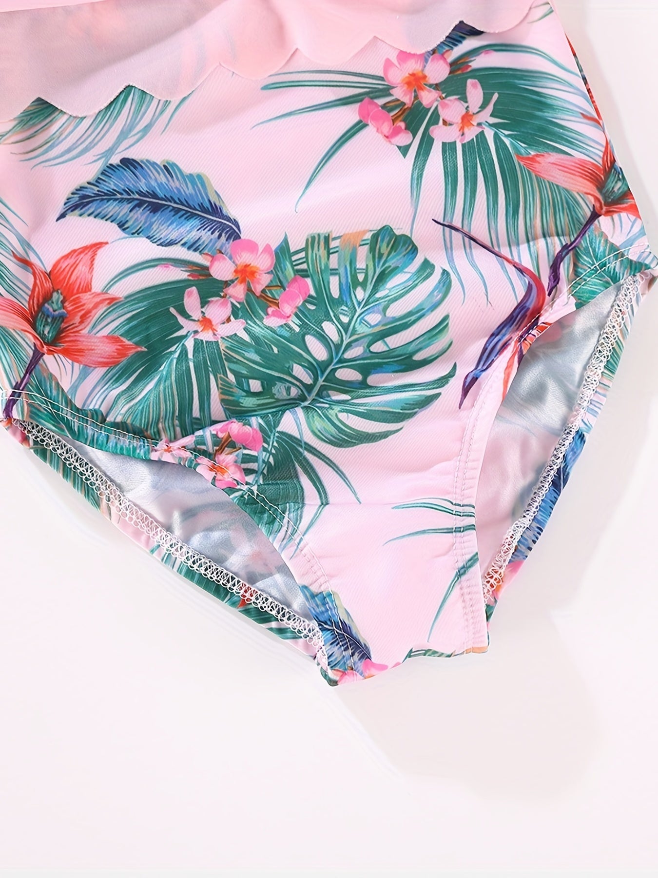 Toddler Girls Flowers Graphic Ruffle Trim Halter Swimsuit