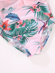 Toddler Girls Flowers Graphic Ruffle Trim Halter Swimsuit