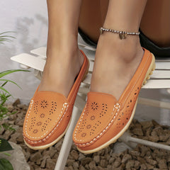 Women's Hollow Out Mules Flat Backless Loafers Slip On Shoes