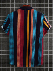 Ethnic Stripe Print Men s Casual Short Sleeve Shirt Summer Vacation Resort Tops