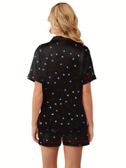 Girl's Love Heart Print Pajama Set Short Sleeve Top & Shorts