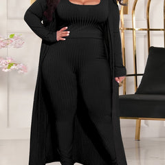Ribbed Cardigan & Top & Pants Set
