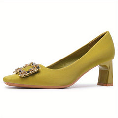 Women's Square Buckle Block Heel Pumps