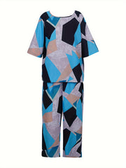 Women's Plus Geometric Print Top & Pants Set
