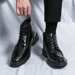 Men's Solid Zipper Derby Boots Formal Dress Shoes