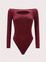 Off Shoulder Cut Out Bodysuit Long Sleeve Slim Fit Casual Bodysuit