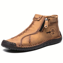 Men's Stitched Zipper Decor Boots Wear resistant Non Slip Outdoor Casual