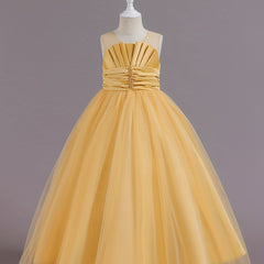 Girls Wedding Flower Princess Dress Pleated Sleeveless Lace Party Evening Dress