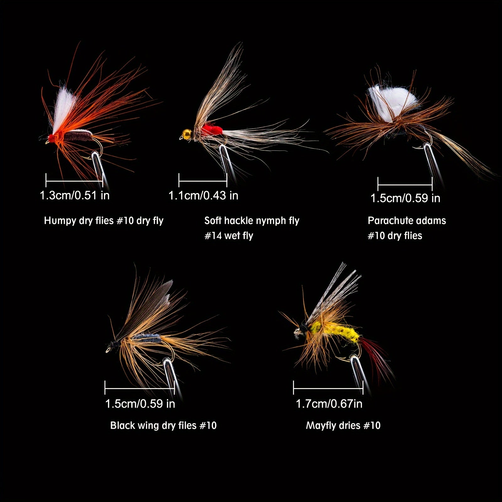 100pcs Colorful Lifelike Fly Fishing Flies for Bass Trout Salmon