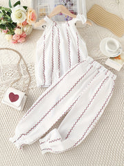 Girls' Floral Cotton Sleeveless Tank Top & Pants Set For Daily Outwear