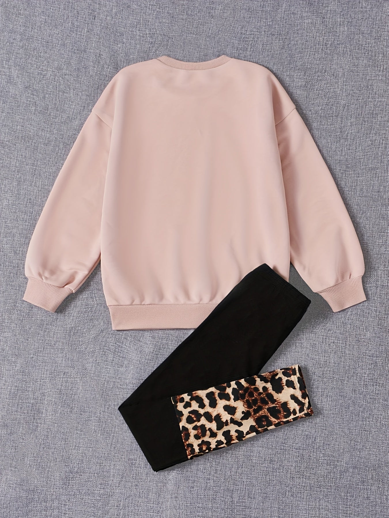 Girls Leopard Print Sweatshirt Top & Leggings Set for Kids