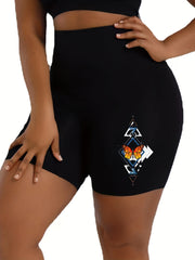Women's Plus Letter Print High Rise Biker Shorts
