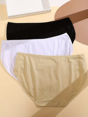 3 Pack Plus Size Basic Panties Set Women's Plus Breathable Solid Comfort Briefs