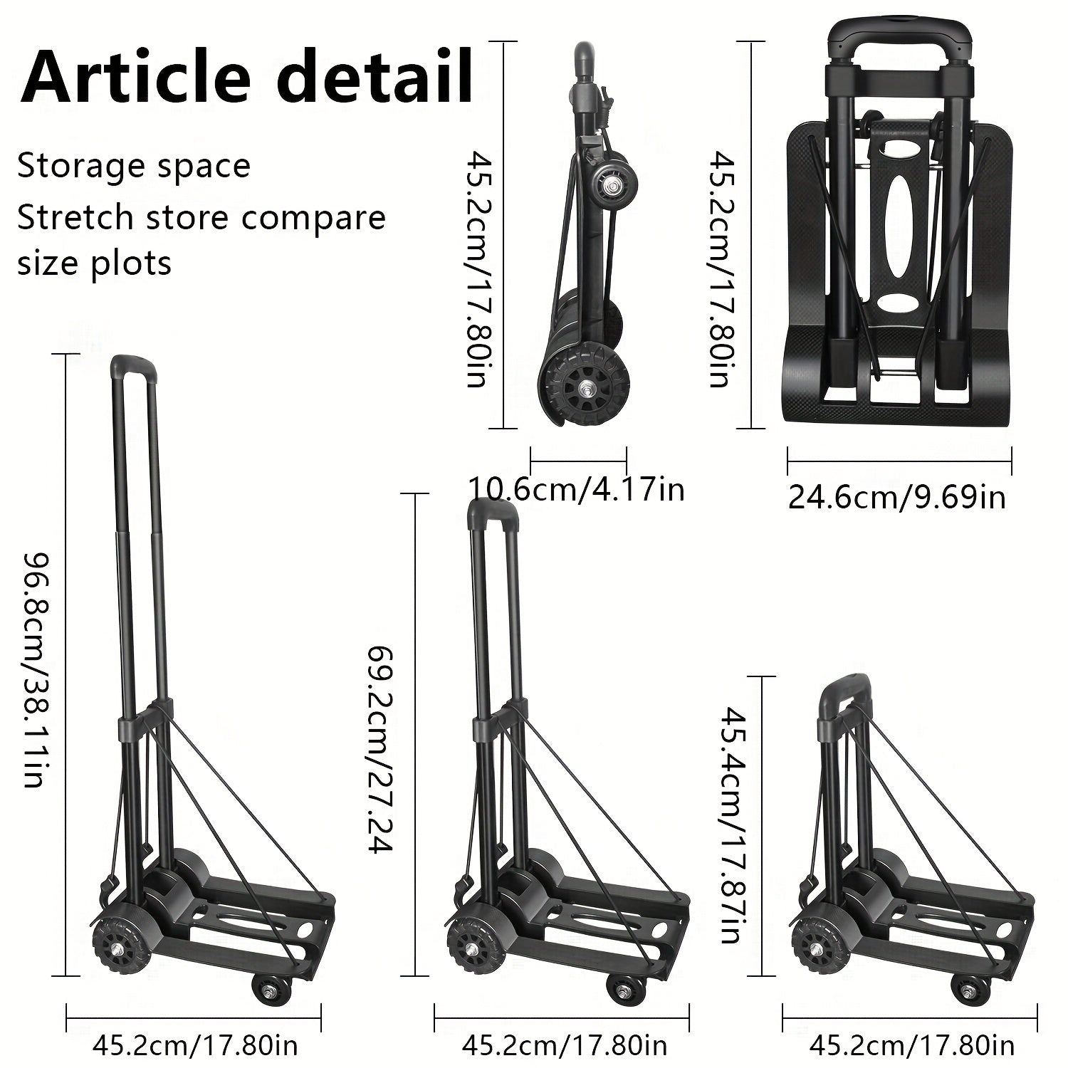 Foldable Portable Trolley 3 Stage Handle 50 Kg Load