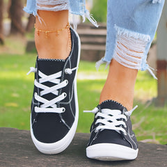 Women's Canvas Lace-Up Low Top Casual Walking Shoes Round Toe Footwear