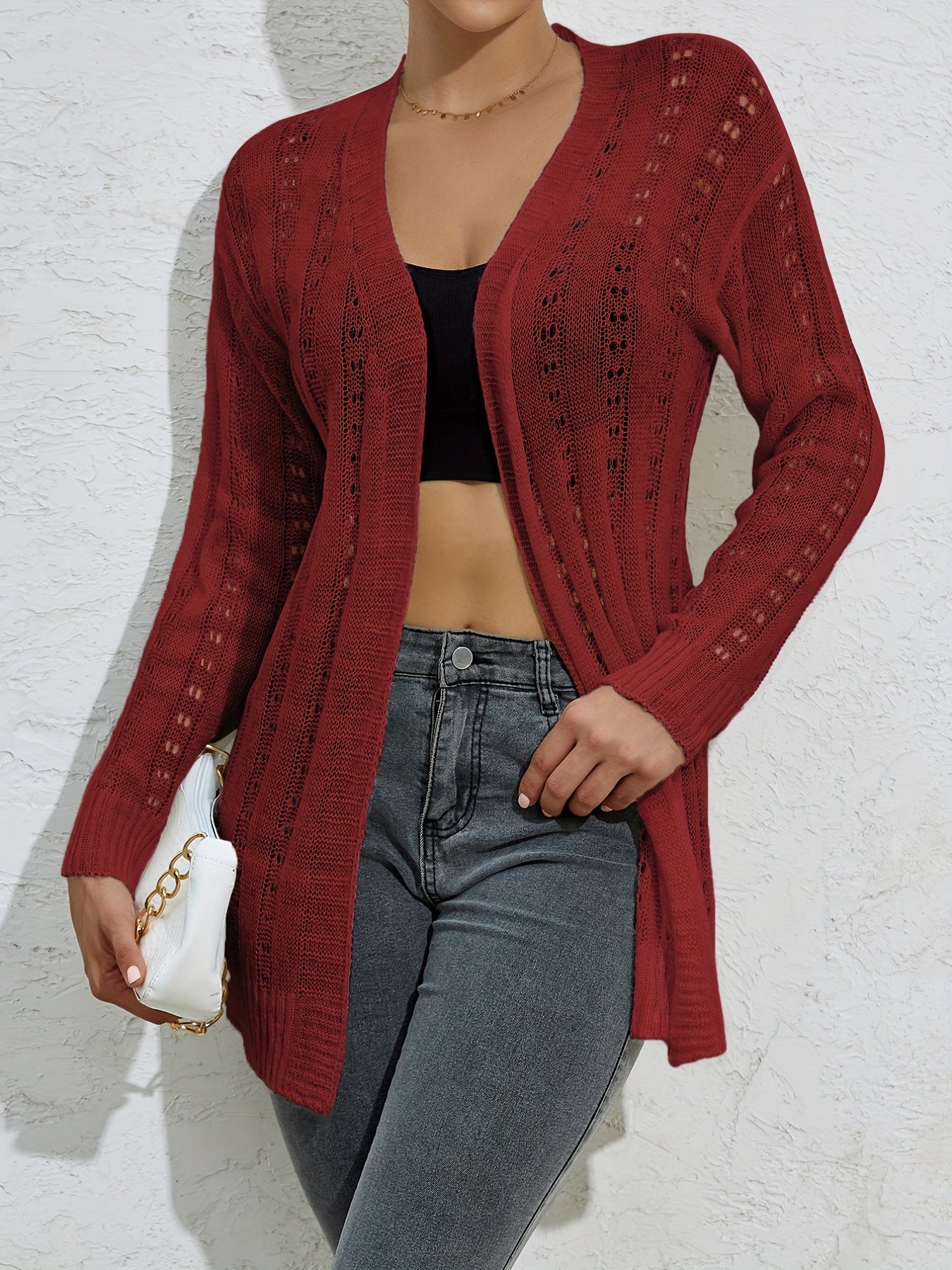 Casual Long Sleeve Open Front Cardigan