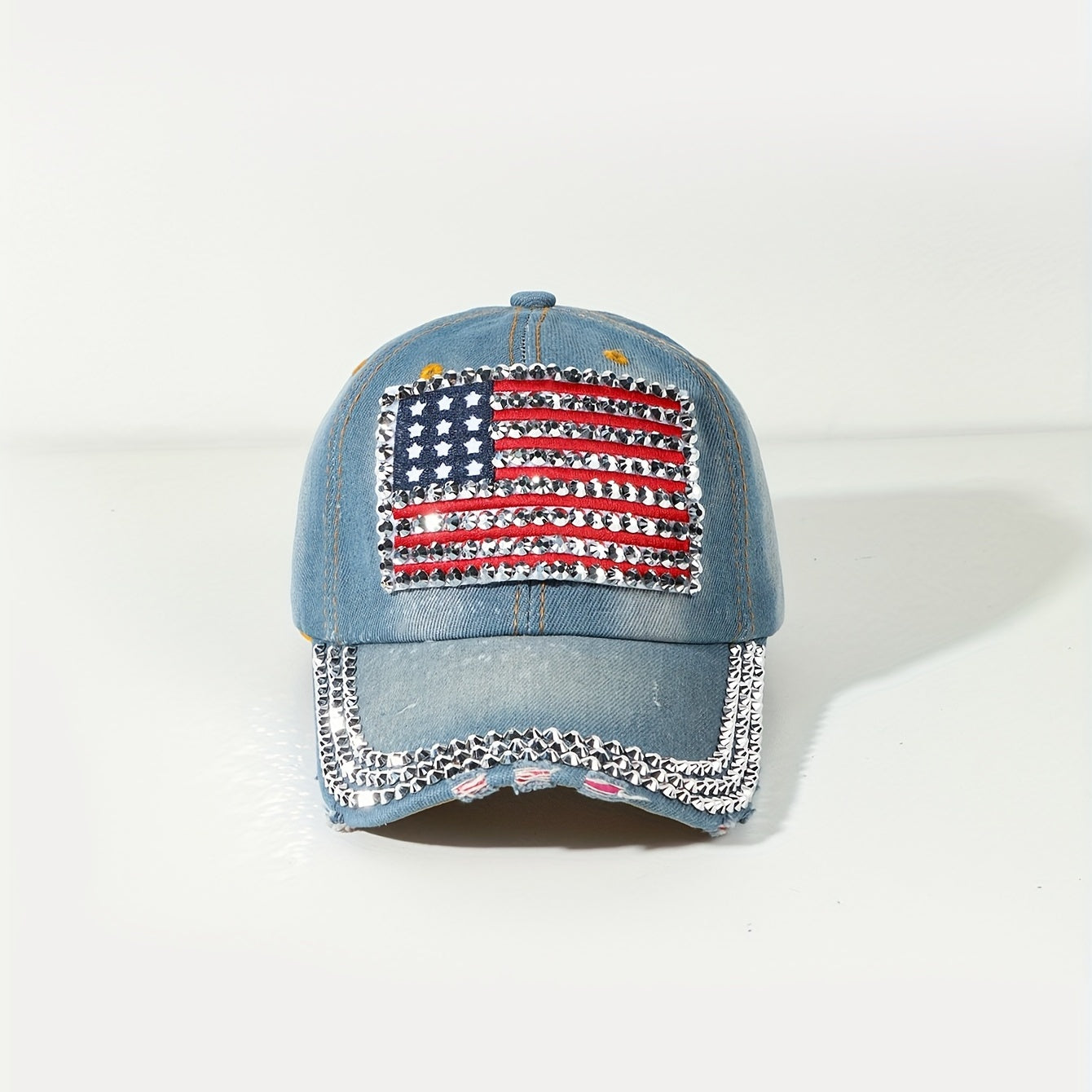 Rhinestone Flag Embroidery Baseball Cap Denim Y2K Hip Hop Sports Hat