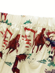 Western Style Plus Size Cartoon Print Wide Leg Pants