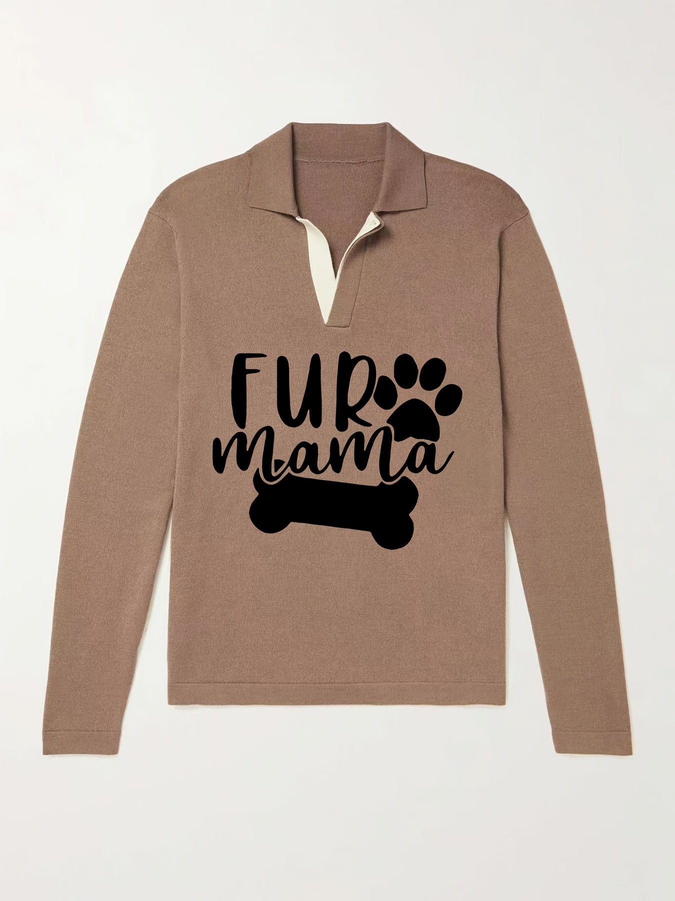 Fur Mama & Dog Paw Knit Polo Shirt Men's Pullover Sweater