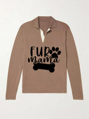 Fur Mama & Dog Paw Knit Polo Shirt Men's Pullover Sweater