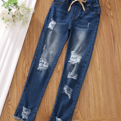 Girls Ultra Skinny Stretchy Jeans Teens Ripped Trousers