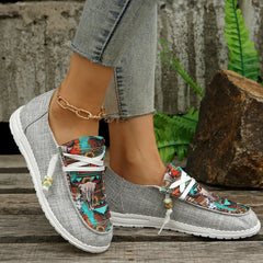 Women's Printed Low Top Flat Shoes Lace Up Sport Shoes