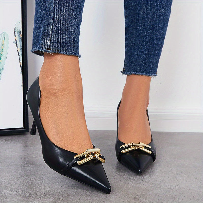 Metallic Chain High Heels Sexy Pointed Toe Stiletto Pumps