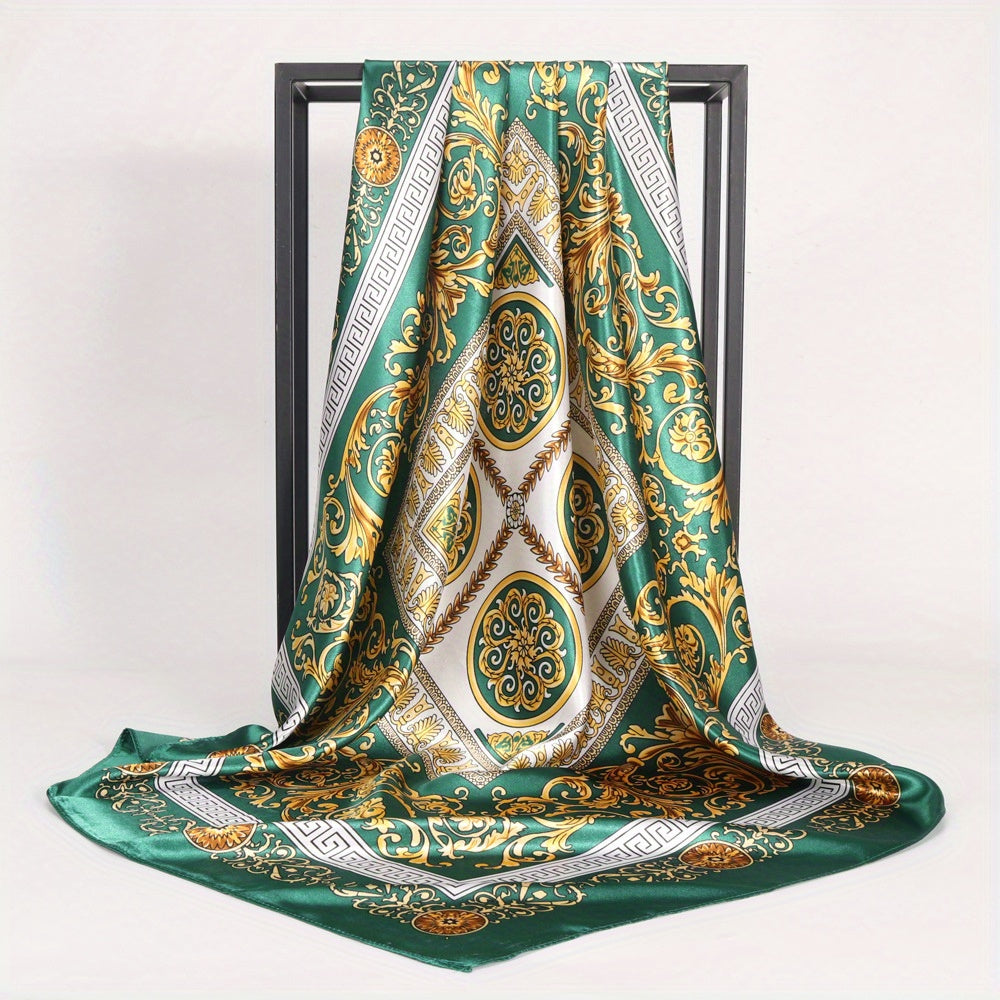 Geometric Leaf Print Bandana Vintage Block Shawl Square Scarf