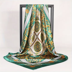 Geometric Leaf Print Bandana Vintage Block Shawl Square Scarf