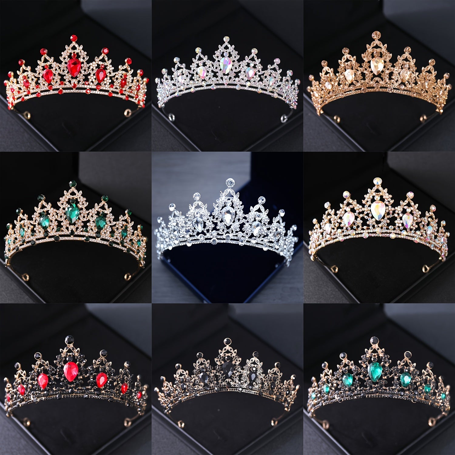 Colorful Rhinestone Crown Hairband Bridal Wedding Party Decor