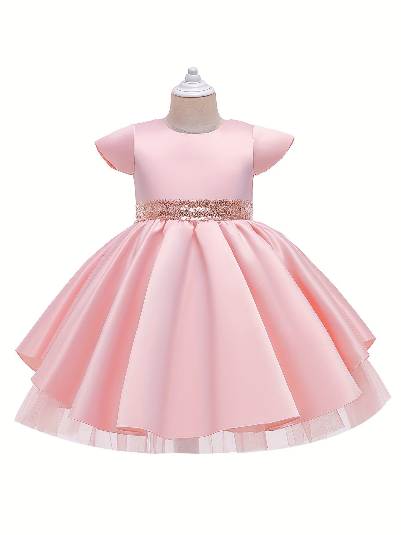 Toddler Girls Back Sequins Bow Heart Cut Out Princess Dress