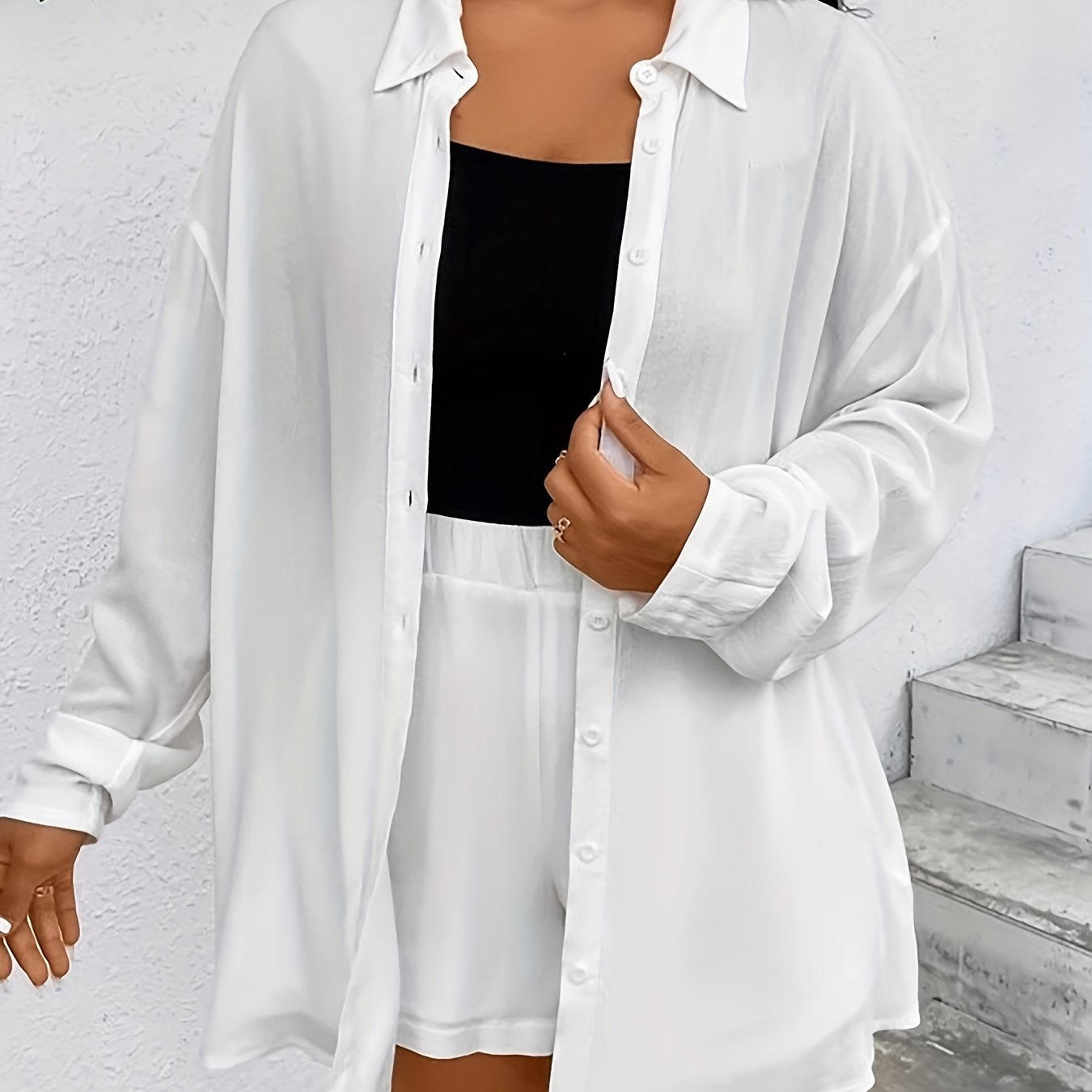 Button Up Blouse & Shorts 2 Piece Set