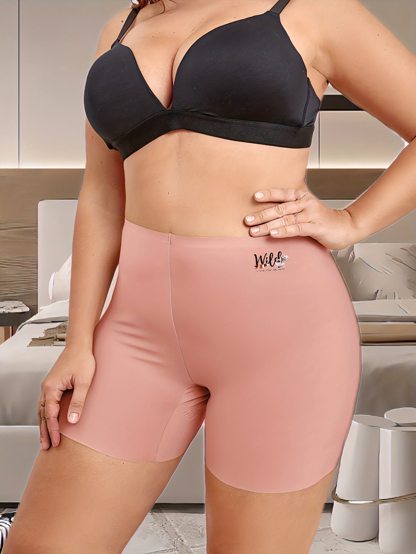 Letter Graphic Tummy Control Seamless Shapewear Boy Shorts Panty