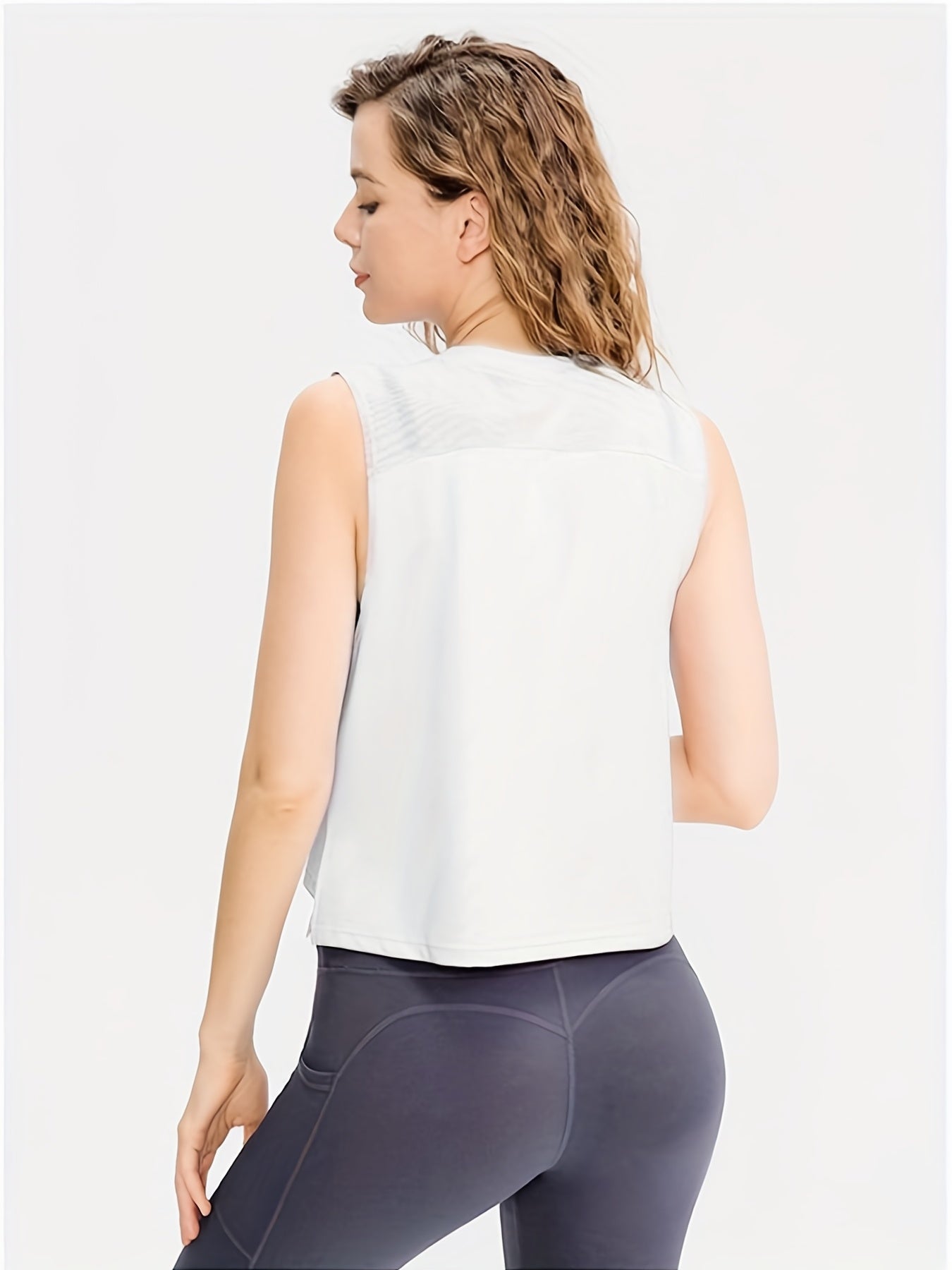 Crew Neck Sleeveless Tank Top Side Split Casual Workout Fitness Shirts