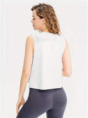Crew Neck Sleeveless Tank Top Side Split Casual Workout Fitness Shirts