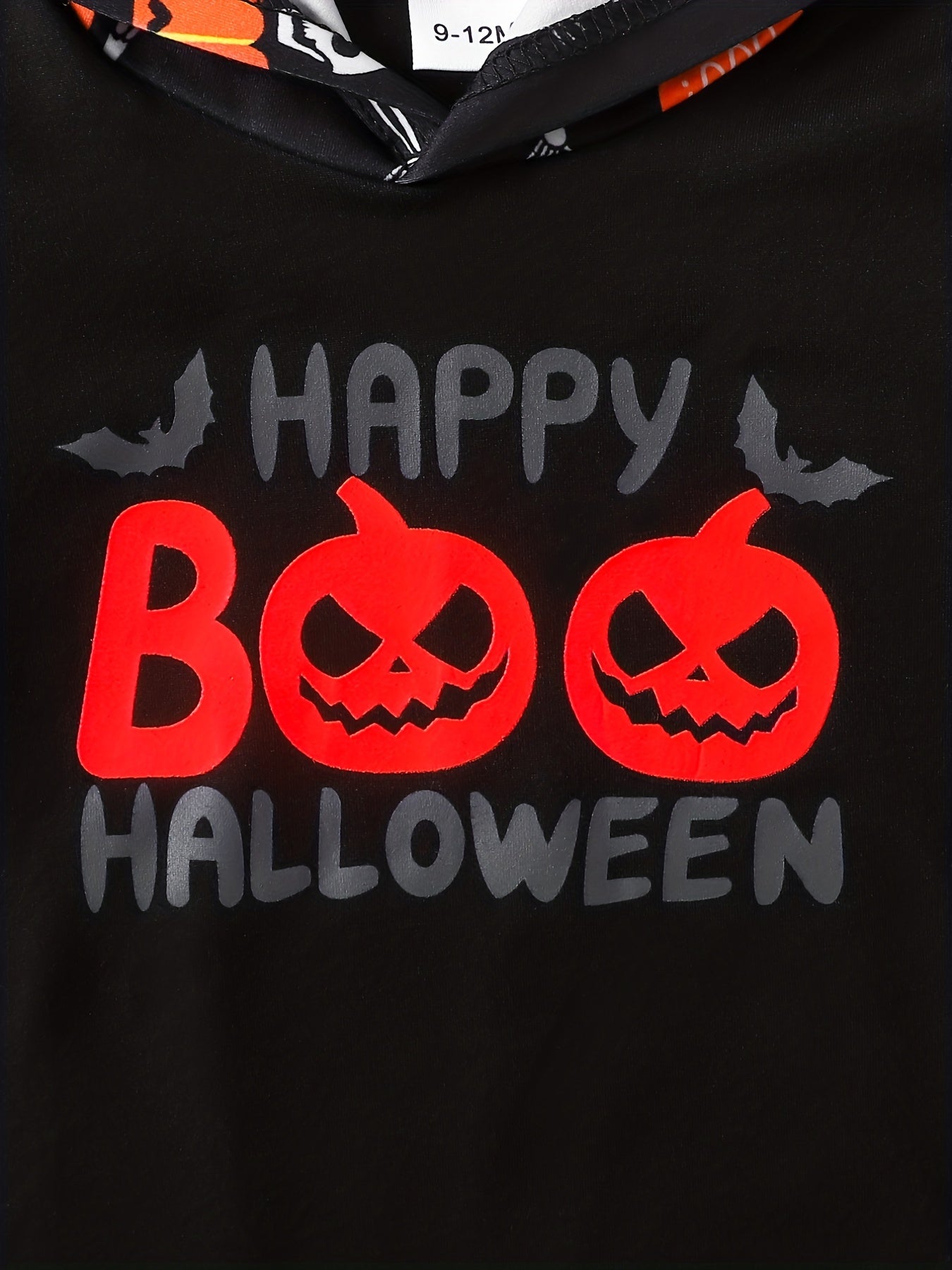 Halloween Luminous Pumpkin & Letter Print Hooded Romper Baby Set