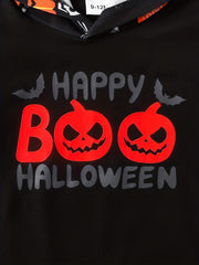 Halloween Luminous Pumpkin & Letter Print Hooded Romper Baby Set