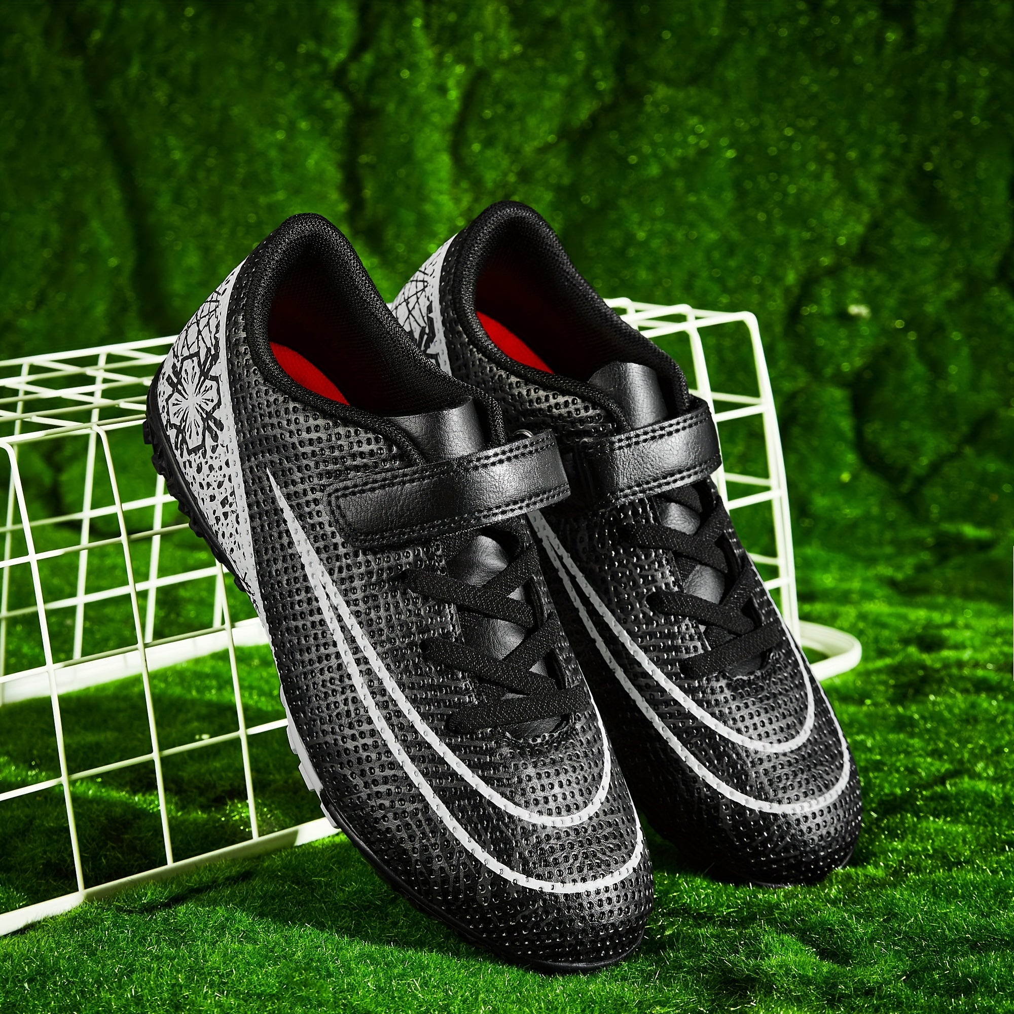 Boy's Turf Football Boots Hook Loop Fastener Outdoor TF Soccer Cleats
