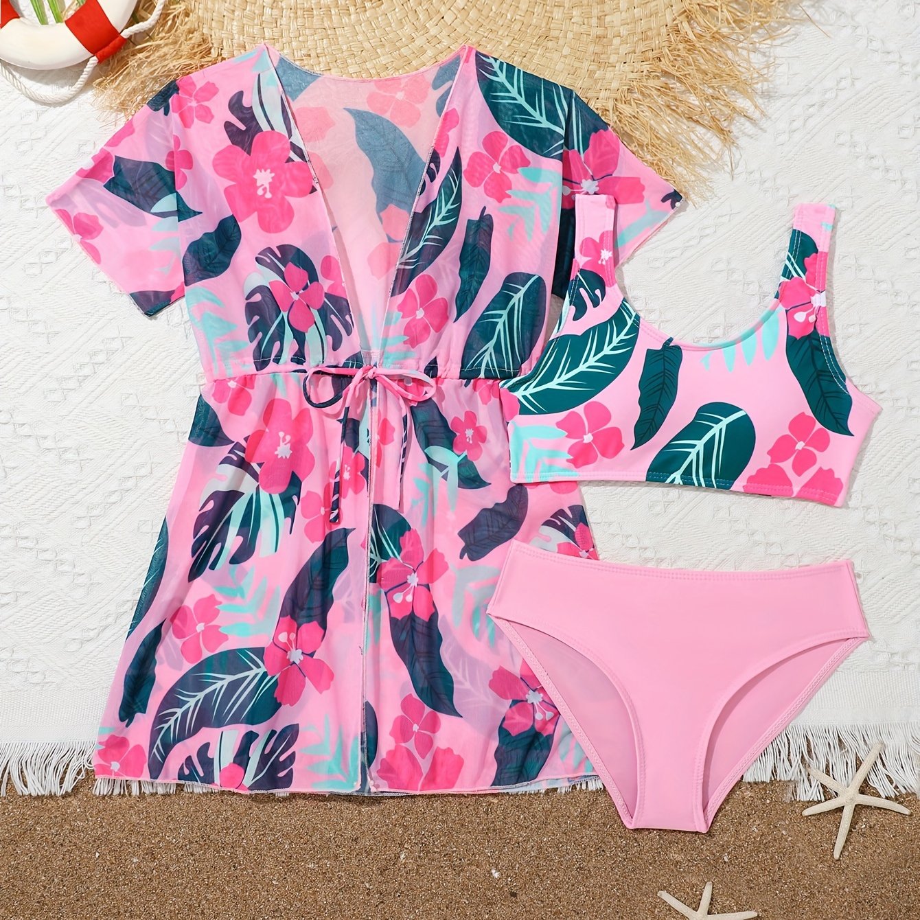 Girls Sweet 3pcs Swimsuits Set For Summer Beach