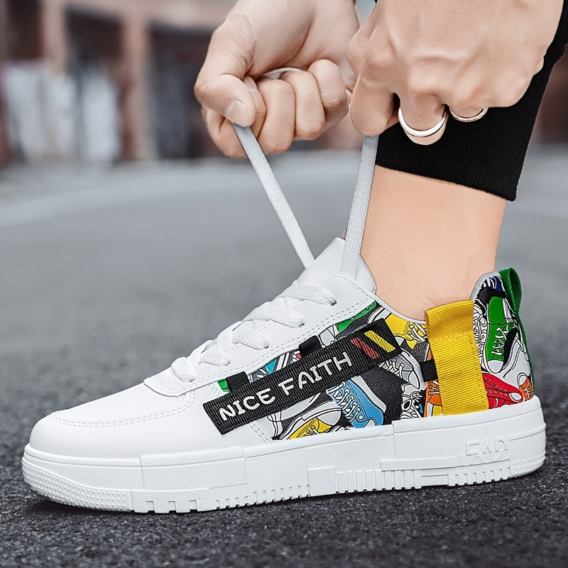 Men's Cartoon Print Skate Shoes NICE FAITH Patch Decor