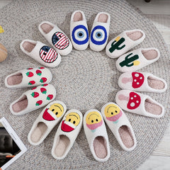 Cartoon Print Plush Slippers - Comfortable Indoor Home Slippers