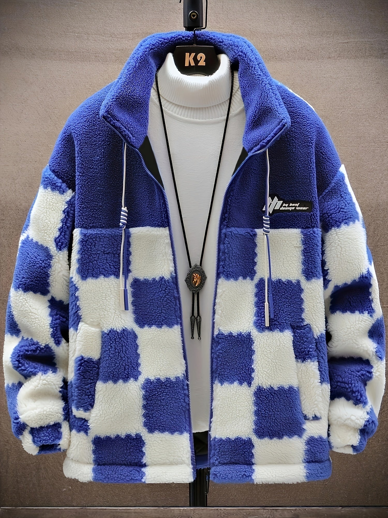 Men's Plaid Fleece Coat Thickened Thermal Couple Coat