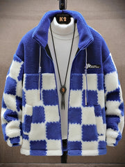 Men's Plaid Fleece Coat Thickened Thermal Couple Coat