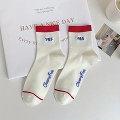 5 Pairs Letter & Striped Print Socks Women's Mid Tube Stockings