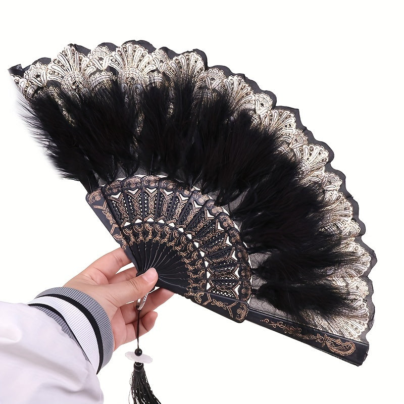 Ancient Style Court Dance Fan with Tassel Flower Pattern